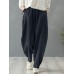 Solid Cotton Pocket Elastic Waist Casual Loose Pants