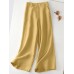 Leisure Solid Button Pocket Wide Leg Cotton Pants