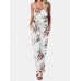 Flower Print Drawstring Pocket Strap Jumpsuit For Women