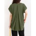 Solid Ruched Short Sleeve V Neck Casual Blouse