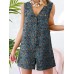 Leisure Calico Button Pocket Sleeveless V Neck Cotton Romper