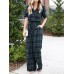 Plaid Print Button Pocket Short Sleeve Wide Leg Jumpsuit