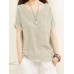 Solid Pocket Roll Short Sleeve Round Neck Casual Blouse